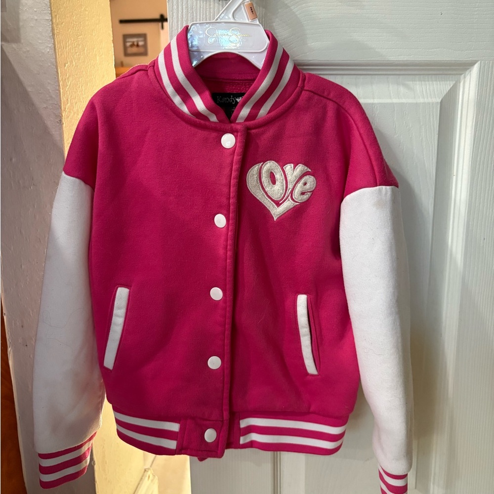 Kids Varsity Jacket - Pink & White
